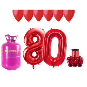 HeliumKing Hélium párty set na 80. narodeniny s červenými balónmi