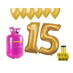 HeliumKing Hélium párty set na 15. narodeniny so zlatými balónmi