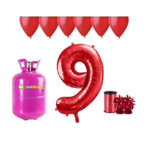 HeliumKing Hélium párty set na 9. narodeniny s červenými balónmi