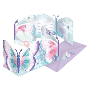 Amscan Pozvánky s obálkou fialové - Motýľ 8 ks