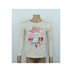 Setino Dievčenské tričko s dlhým rukávom - Peppa prasiatko, krémové Veľkosť - deti: 110