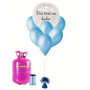 Personalizovaný hélium párty set modrý - Priesvitný balón 11 ks