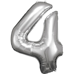 Balónik fóliový číslica 4 strieborný 66 x 88 cm