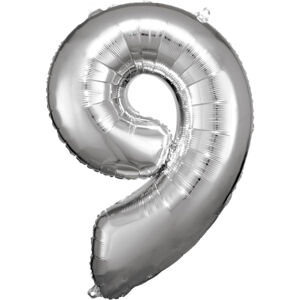 Balónik fóliový číslica 9 strieborný 63 x 86 cm