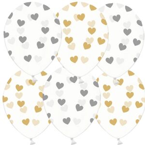BALÓNIKY MIX transparentné srdce zlaté + strieborné 6ks