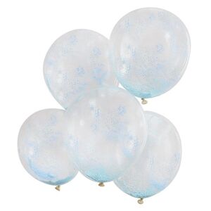 Balóniky latexové transparentné s pastelovo modrými konfetami 30 cm 5 ks