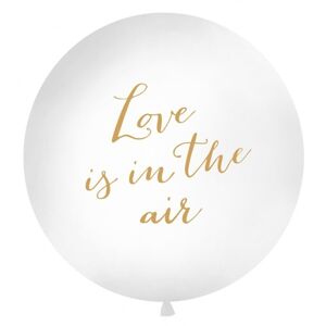 Balón Jumbo biely+zlatý nápis Love is in The air 1m