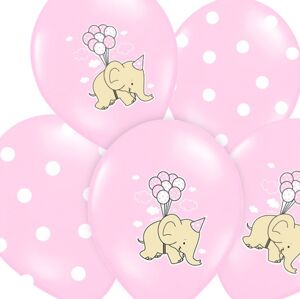 Balóniky s potlačou  "Slon a bodky" ružový 6ks