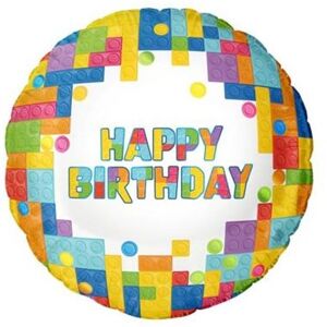 Balónik fóliový Happy Birthday Blocks 45 cm