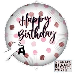 Balónik fóliový Happy Birthday Bodky ružové so samolepkami 46 cm