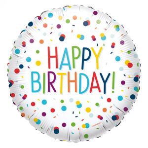 Balónik fóliový Happy Birthday konfety 43 cm