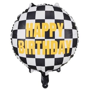 Balónik fóliový Kockovaná vlajka Happy Birthday 45 cm
