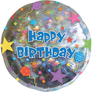 Balónik fóliový holografický Happy Birthday 45 cm