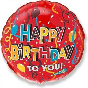 Balónek fóliový kulatý Happy Birthday červený 48 cm