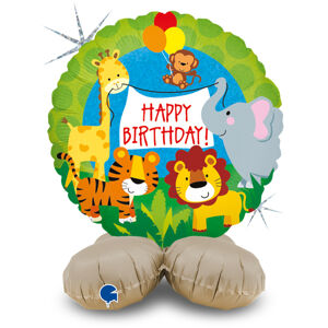 Balónik foliový samostojný Happy Birthday Jungle 41 cm
