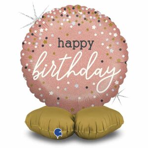 Balónik fóliový samostojný Happy Birthday ružový 41 cm