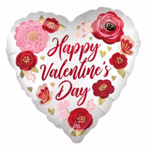 Balónik fóliový srdce Happy Valentines Day Kvety 71 cm