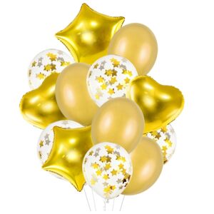 Balónkový buket Gold - 6 transparentní s hvězdičkami - 4 foliové balónky  - 4 metalické zlaté