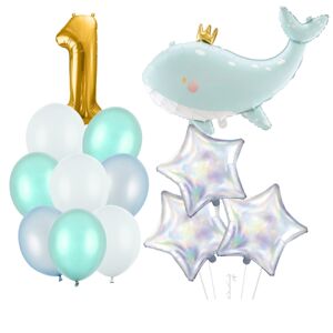 Balónový buket prvé narodeniny - Veľryba s korunkou