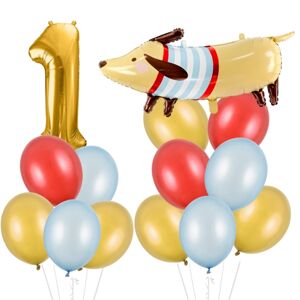 Balónový set 1. narodeniny s číslovkou a jazvečíkom + 12 balónikov 30 cm