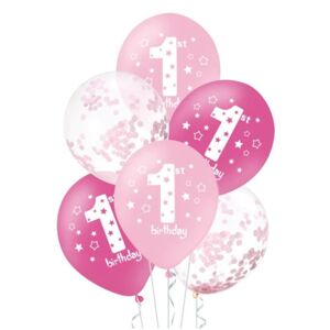 Balóniky latexové 1. narodeniny mix ružové 30 cm, 6 ks