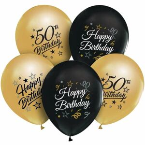Balóniky latexové Happy 50 Birthday čierna/zlatá 30 cm 5 ks