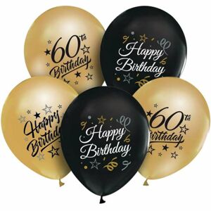 Balóniky latexové Happy 60 Birthday čierna/zlatá 30 cm 5 ks