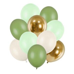 Balónky latexové  (pistáciové, rozmarýnová zelené, zlaté, alabastr)  mix 27-30 cm, 10 ks