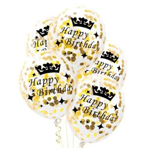 Balóniky latexové transparentné s konfetami Happy Birthday 30 cm 3 ks