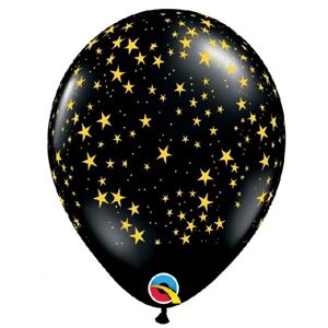 Balóniky latexové zlaté hviezdy čierne 28 cm, 25 ks