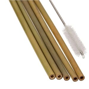 Bambusové slamky s čistiacou kefkou 19 cm, 5 ks