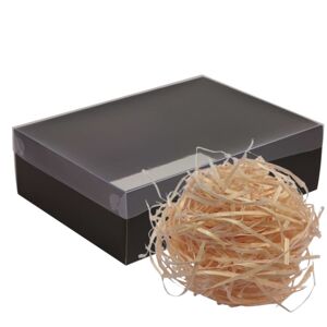 Darčeková krabica s priehľadným vekom čierna/drvina prírodná 35 x 25 x 10 cm