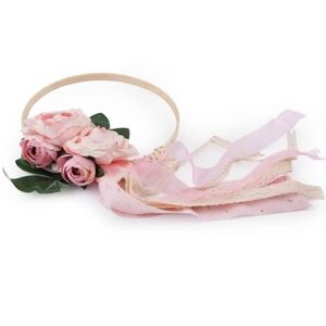 Dekorácia svadobný Kruh s kvetmi a stuhou ružový 19,5 cm