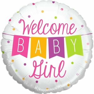 FóliovýBalónik guľatý s nápisom Welcome Baby Girl