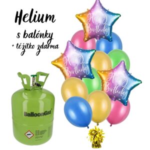 Hélium s balónikmi - hélium + 3x fólia HB dúha, 9 balónikov dúhový mix, ťažidlo