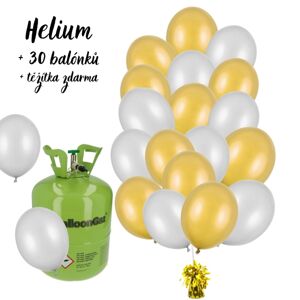 Hélium set - Výhodný set hélia a balónikov zlato strieborné 30 ks
