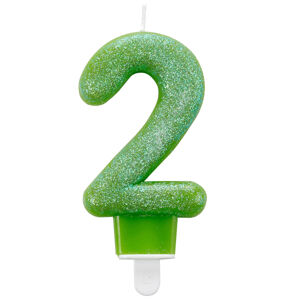 Sviečka číslica 2 glitrová zelená 7,6 cm