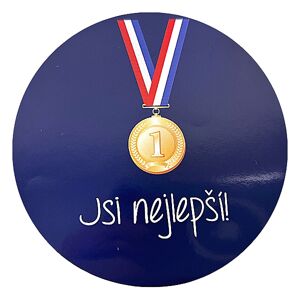 Samolepka "Jsi nejlepší" - víťazná medaila modrá 10 cm