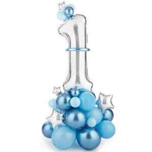 Set balónikov 1. narodeniny modro-strieborný 90 x 140 cm