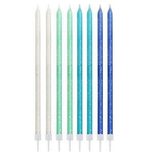 Sviečky trblietavé modrý mix 14,5 cm 24 ks
