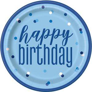 Taniere papierové Happy Birthday modré bodky 23 cm 8 ks