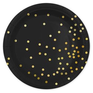 Taniere papierové čierne so zlatými bodkami 23 cm 6 ks