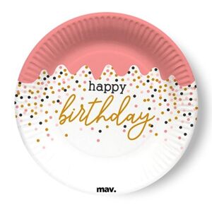Tanieriky papierové Happy Birthday Confetti 18 cm 8 ks