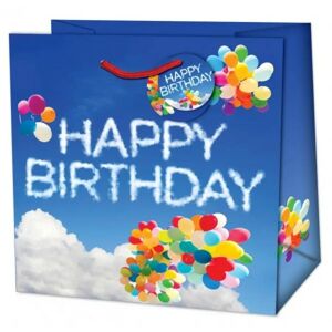 Taška darčeková štvorcová Happy Birthday Nebo s balónikmi 15 x 6 x 14,5 cm