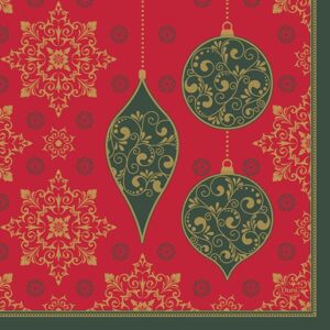Servítky Tissue červené s Vianočnou ozdobou 33 x 33 cm, 20 ks 3-vrs