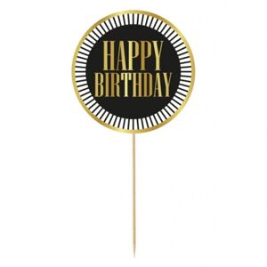 Zápich tortový Happy Birthday čierno-zlatý 10 cm