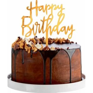 PF-DAKH Godan Akrylový zapich na tortu - "Happy Birthday" - zlatý - 14x10 cm