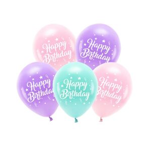 ECO26P-201-081-5 Party Deco Latexové balóny - Happy Birthday - 5ks Ružová