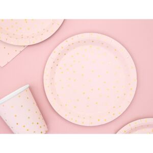 TPP53-008 Party Deco Papierové taniere - Dots - biela/ružová 18 cm Biela